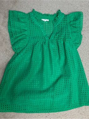entro Bright Green Square Eyelet Blouse
